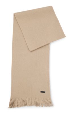 Hugo Boss Raschel-knit Scarf In Wool In Light Beige