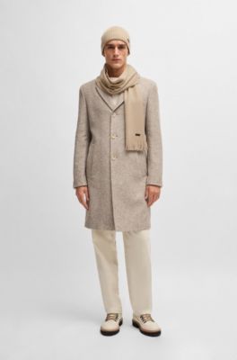 Logo-plaque scarf in virgin wool, Light Beige