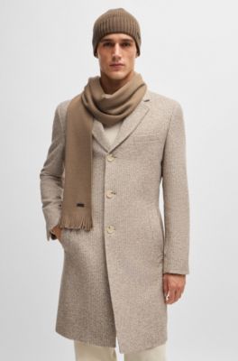 Logo-plaque scarf in virgin wool, Brown