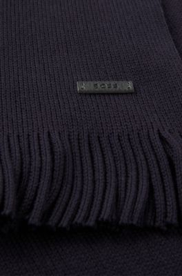 Logo-plaque scarf in virgin wool, Dark Blue