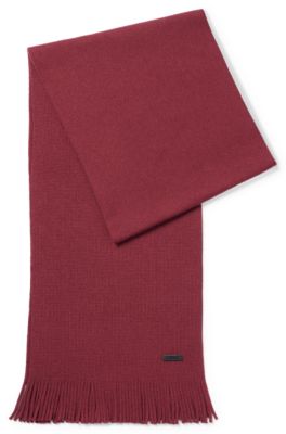 Hugo Boss Raschel-knit Scarf In Virgin Wool In Dark Red