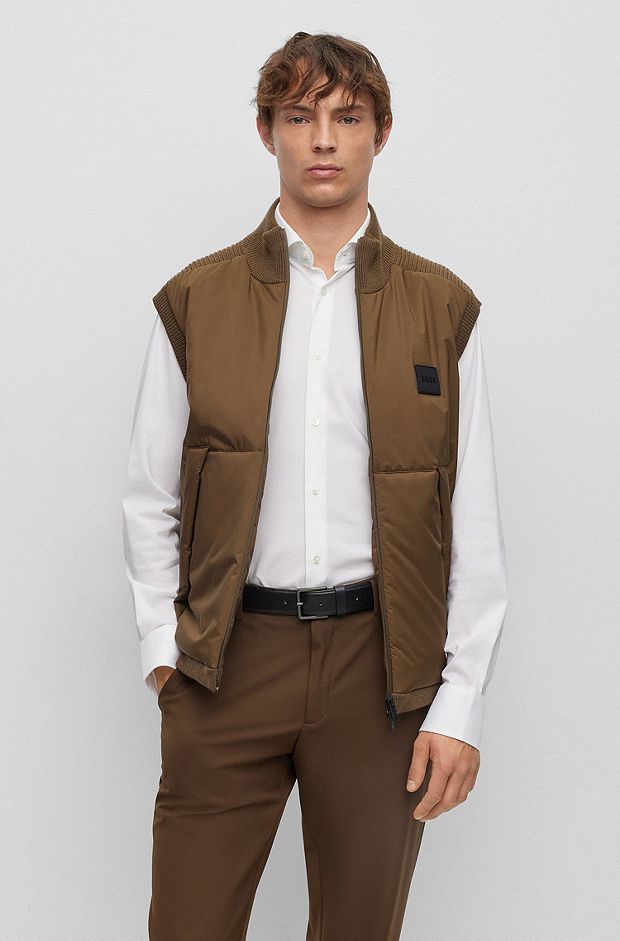 Regular-fit gilet with logo patch, Light Green