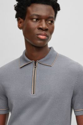 BOSS - Regular-fit polo sweater with zip placket