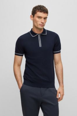 Hugo Boss Regular-fit Polo Sweater With Zip Placket In Dark Blue