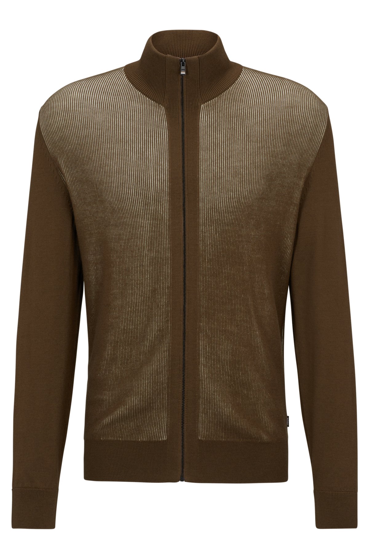 Zip-up cardigan with mixed structures, Light Green