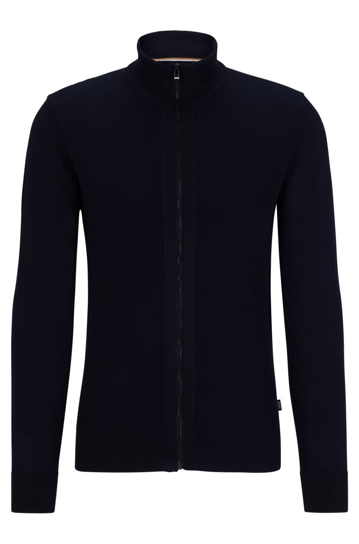 Zip-up cardigan with mixed structures, Dark Blue