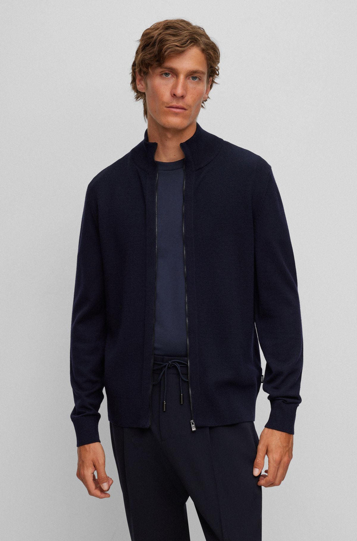 BOSS - Zip-up cardigan with mixed structures