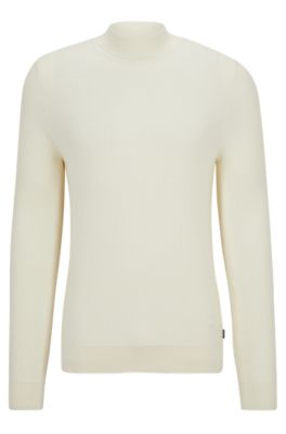 Shop Hugo Boss Mock-neck Sweater In Virgin Wool And Cotton In White