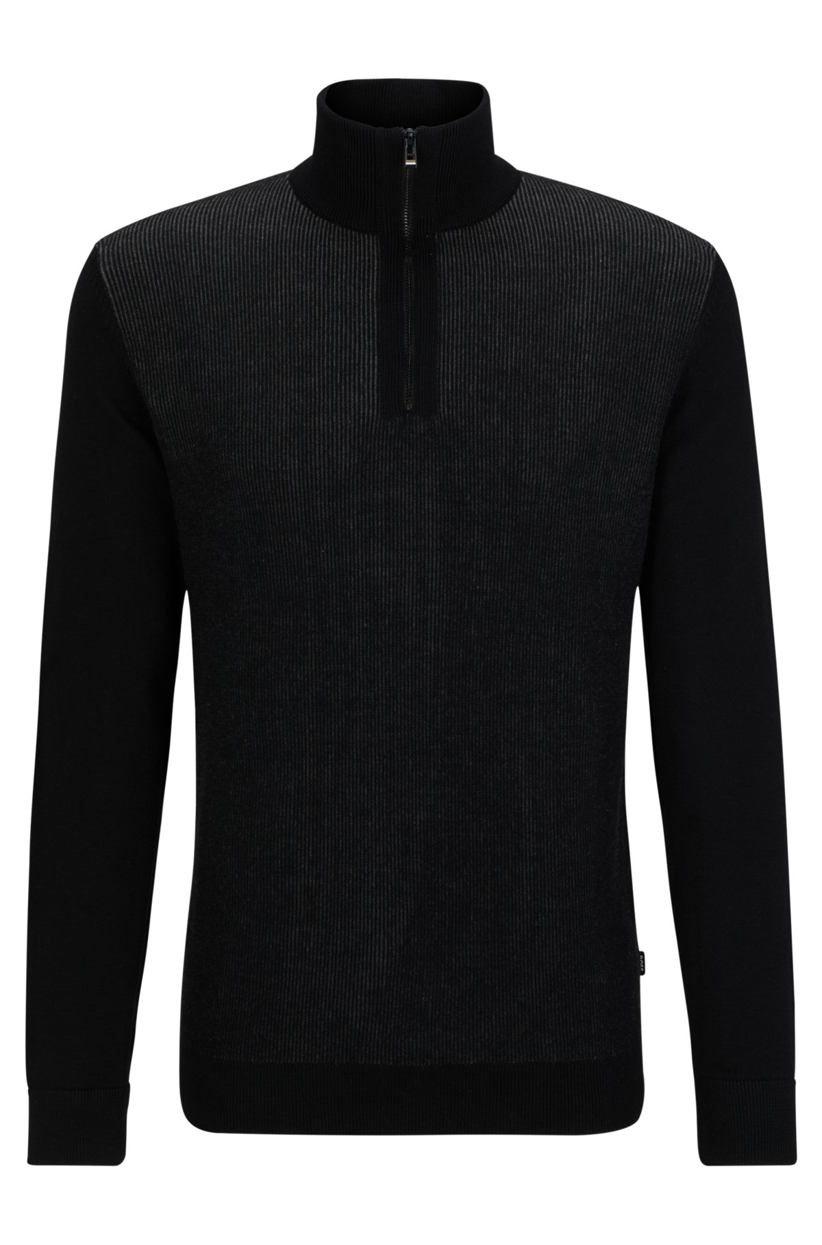Grey wool-cotton half zip pullover
