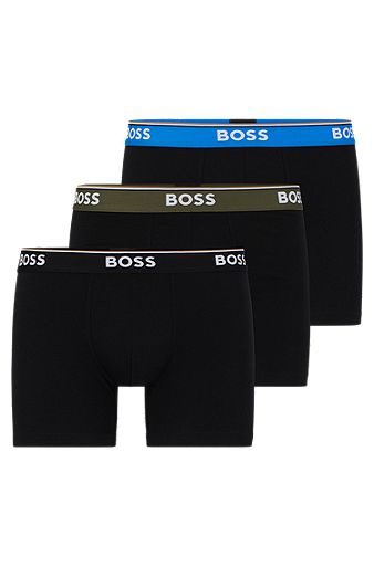 Three-pack of stretch-cotton boxer briefs with logos, Patterned