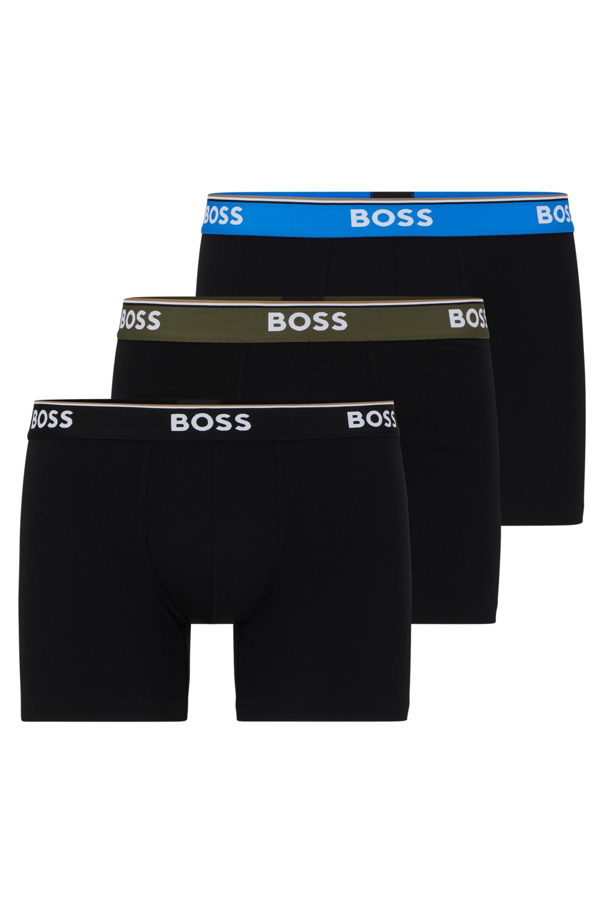BOSS - Paquete de tres calzoncillos bóxer de algodón elástico con logos