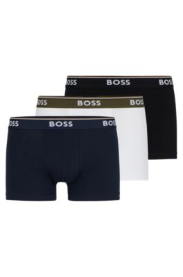 BOSS - Three-pack of stretch-cotton trunks with logo waistbands