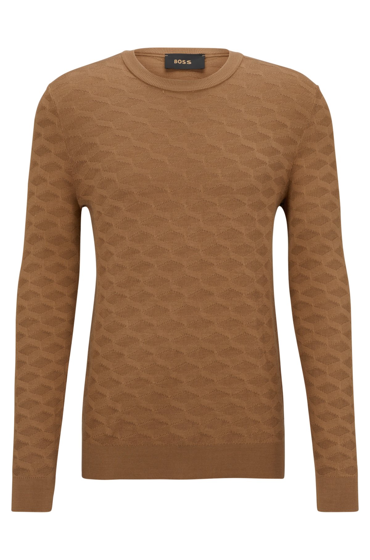 Silk sweater with jacquard pattern, Beige