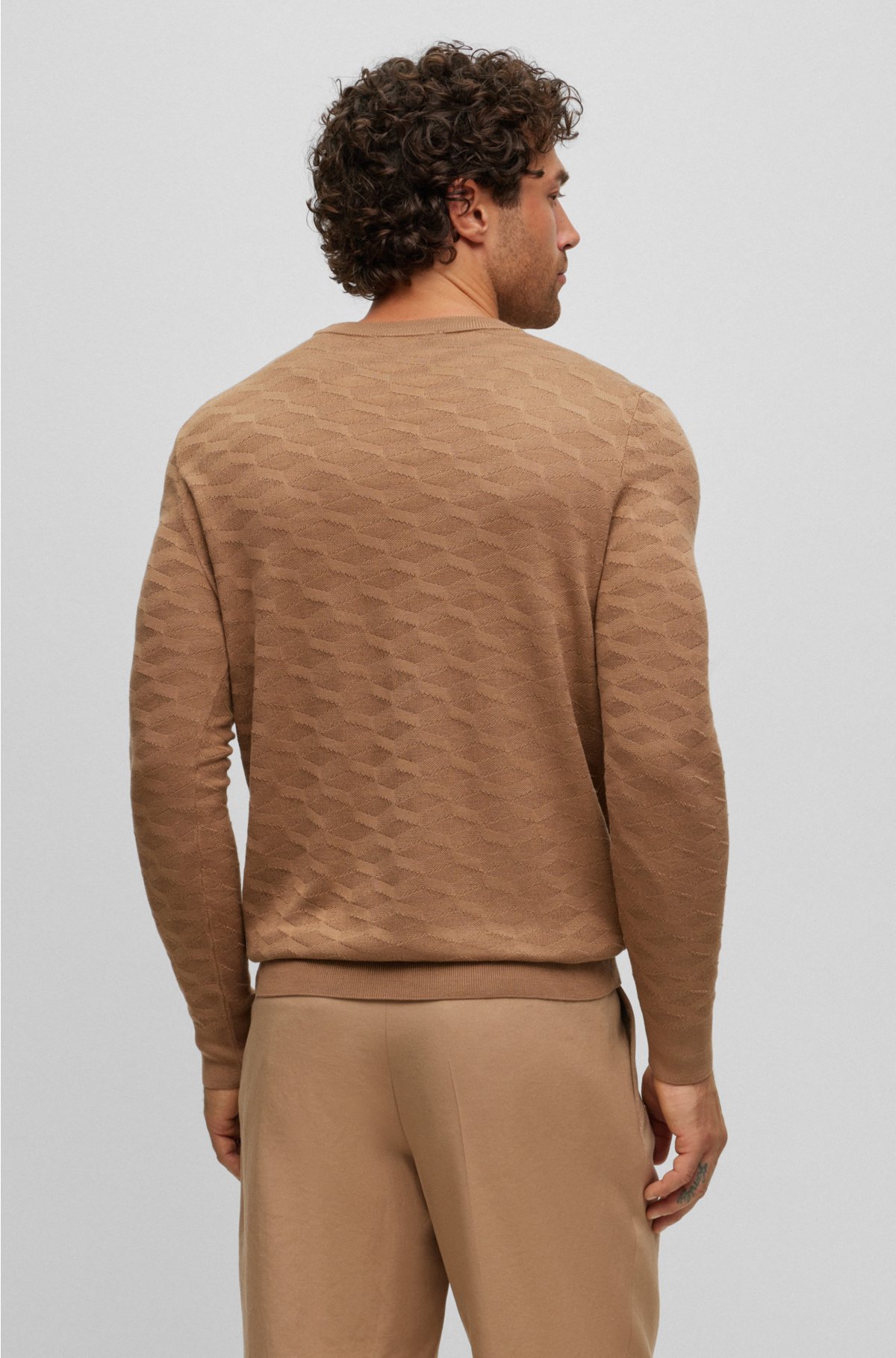 Silk sweater with jacquard pattern, Beige