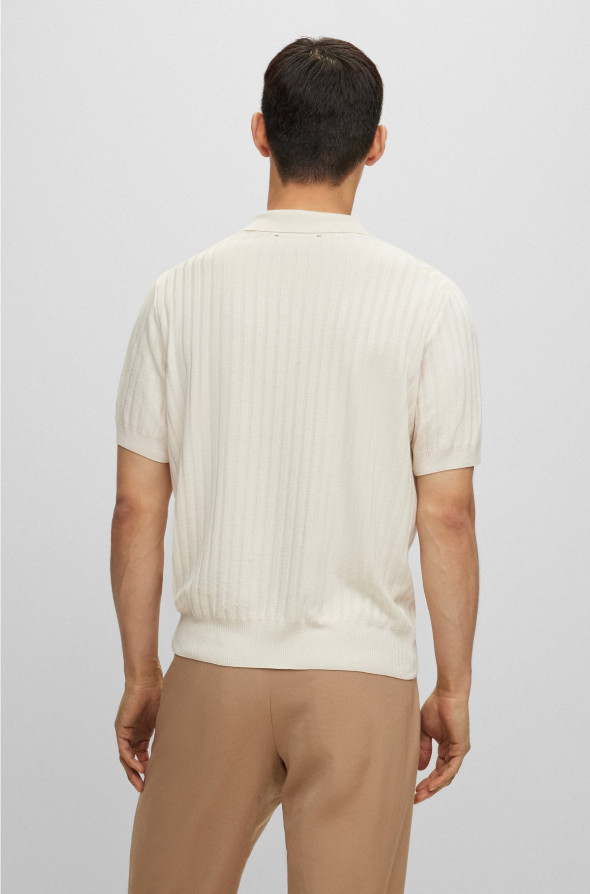 BOSS - Ribbed sweater in metallised fabric with mock neckline
