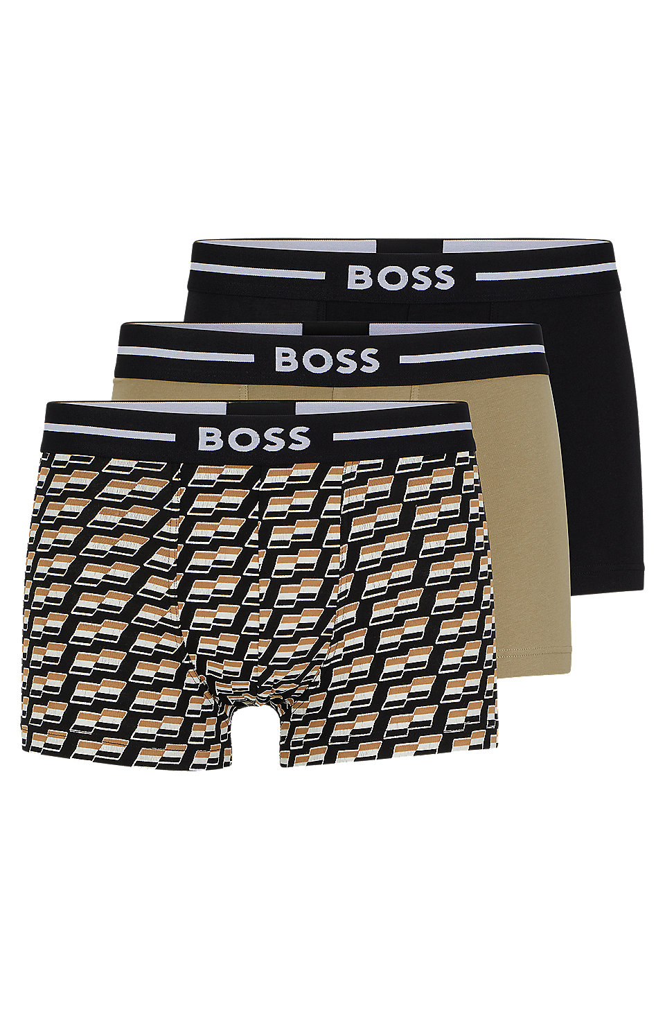 BOSS - Three pack of stretch-cotton trunks with logo waistbands