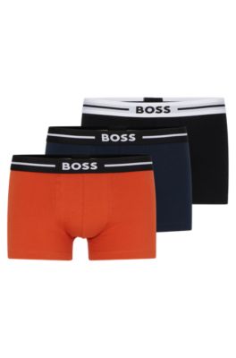 BOSS - Three-pack of stretch-cotton trunks with logo waistbands