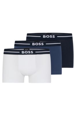 BOSS - Three-pack of stretch-cotton trunks with logo waistbands