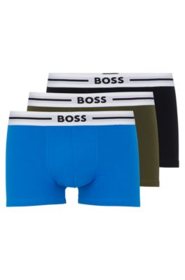 Shop Hugo Boss Three-pack Of Stretch-cotton Trunks With Logo Waistbands In Patterned