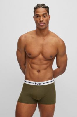 HUGO, 3 Pack Bold Logo Cotton Stretch Trunks, Black Leather, XXL
