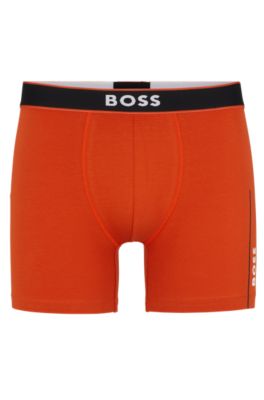 Shop Hugo Boss Stretch-cotton Boxer Briefs With Stripes And Logos In Dark Orange