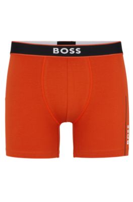 Hugo Boss Stretch-cotton Boxer Briefs With Stripes And Logos In Dark Orange