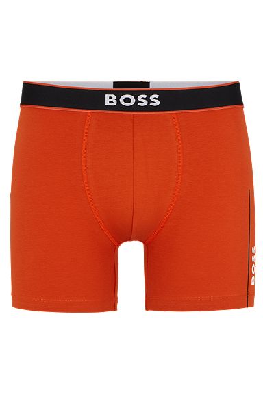 Boxer long en coton stretch à logos et rayures, Orange foncé