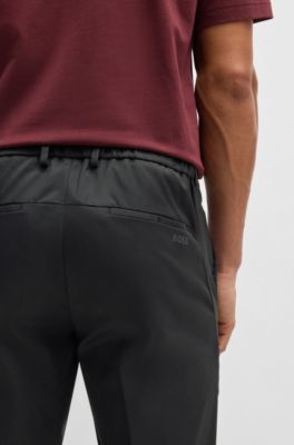 Regular-fit chinos with hidden drawcord and tapered leg, Black