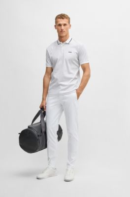 Regular-fit chinos with hidden drawcord and tapered leg, White