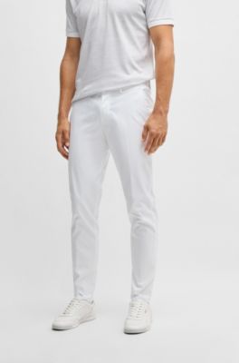 Regular-fit chinos with hidden drawcord and tapered leg, White