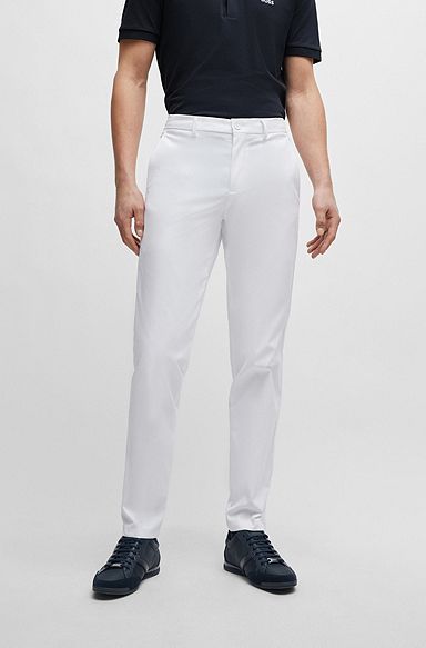 Regular-fit chinos with hidden drawcord and tapered leg, White