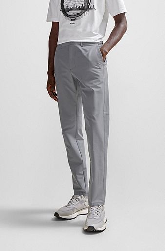 Slim-fit chinos in easy-iron four-way stretch fabric, Grey