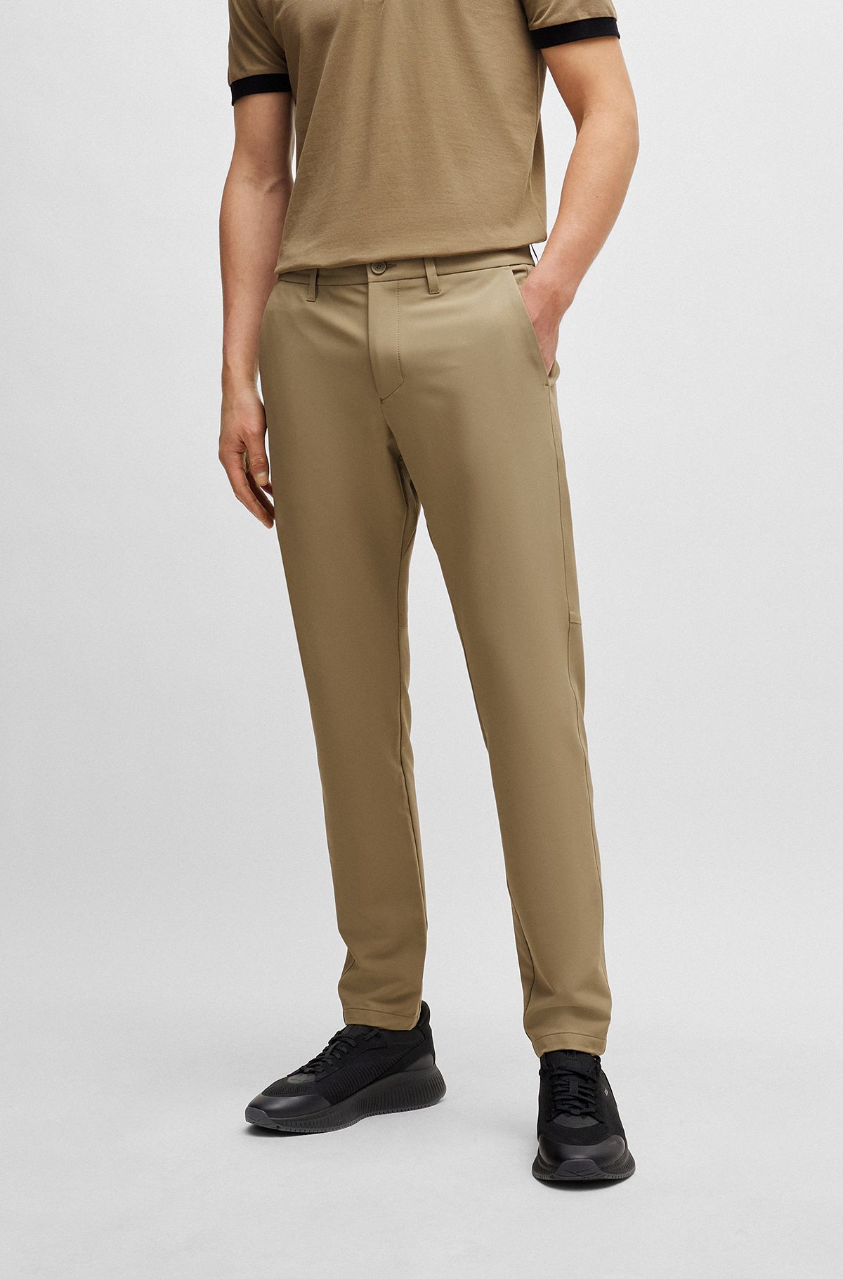 Slim-fit chinos in easy-iron four-way stretch fabric, Light Green