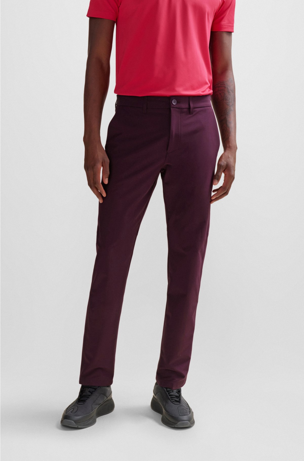 BOSS - Slim-fit chinos in easy-iron four-way stretch fabric