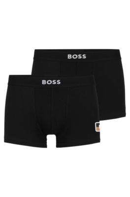 Shop Hugo Boss Two-pack Of Stretch-cotton Trunks With Logo Waistbands In Patterned