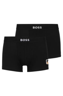 BOSS - Two-pack of stretch-cotton trunks with logo waistbands