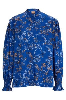 BOSS - Regular-fit blouse in seasonal print with concealed closure