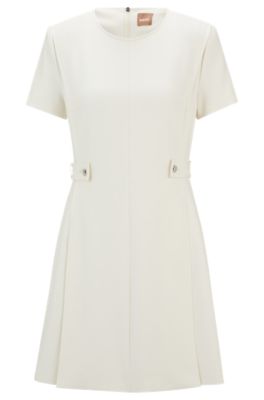 Hugo Boss Regular-fit Dress In Stretch Fabric With Hardware Buttons In White