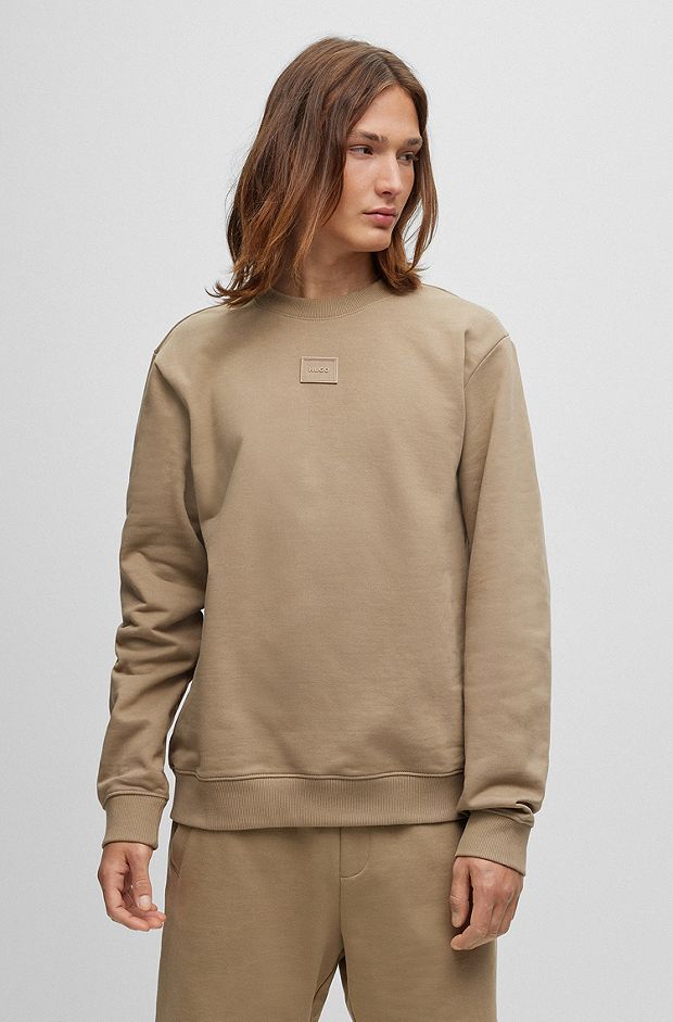 Cotton-terry sweatshirt with tonal logo badge, Light Brown