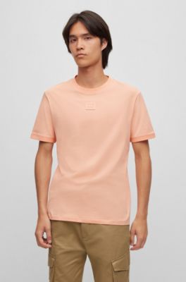 Hugo Cotton-jersey T-shirt With Tonal Logo Badge In Light Red