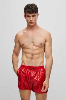 red hugo boss swim shorts