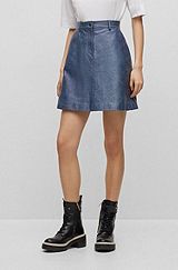 Leather mini skirt with denim print, Patterned