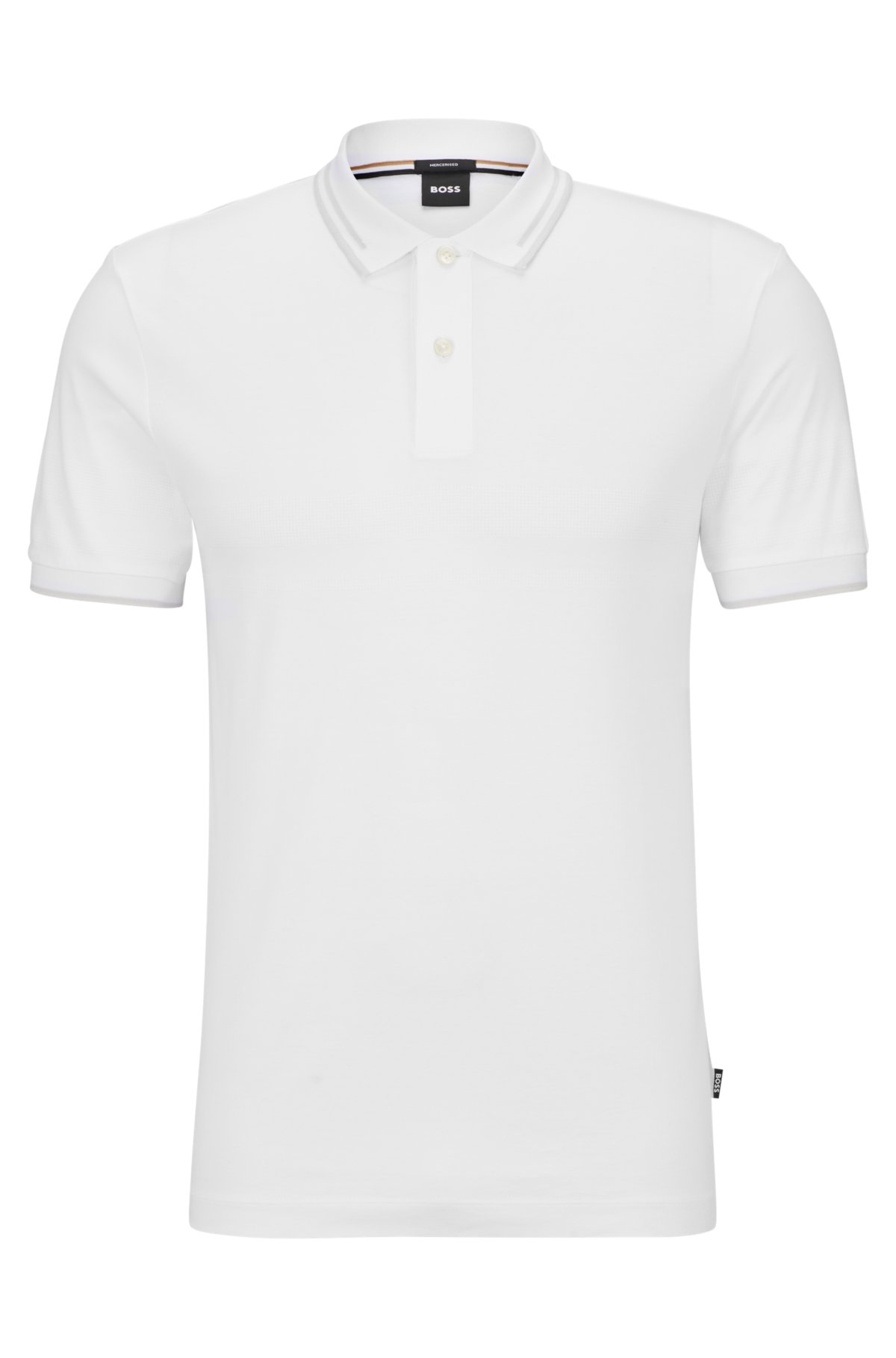 Interlock-cotton slim-fit polo shirt with jacquard stripes, White