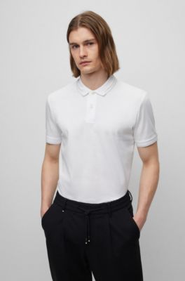 Hugo Boss Interlock-cotton Slim-fit Polo Shirt With Jacquard Stripes In White