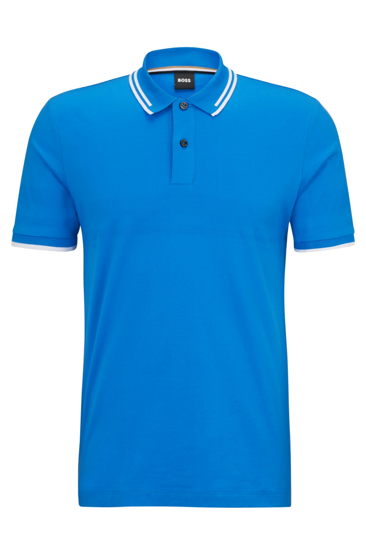 Interlock-cotton slim-fit polo shirt with jacquard stripes, Blue