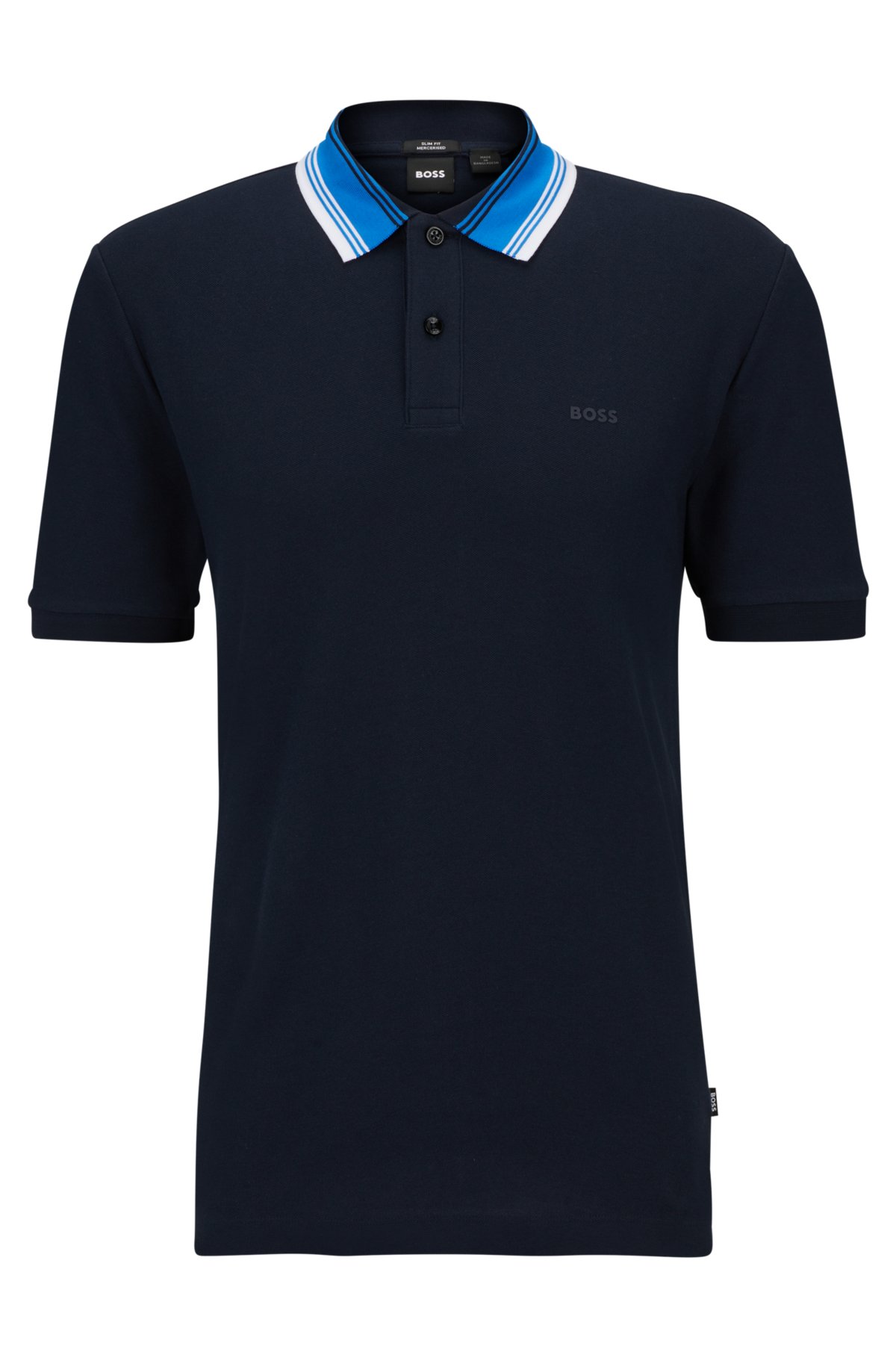 BOSS - Cotton-piqué slim-fit polo shirt with striped collar