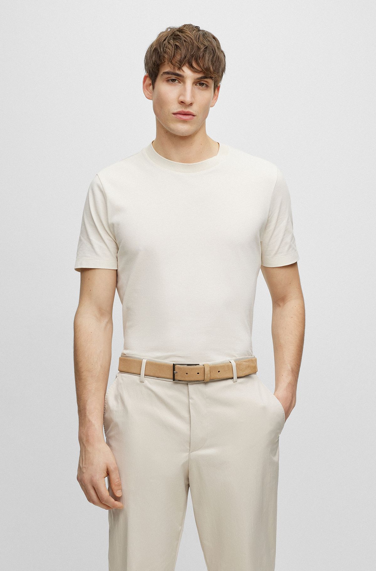 Camiseta de punto de algodón con logo estampado, Blanco