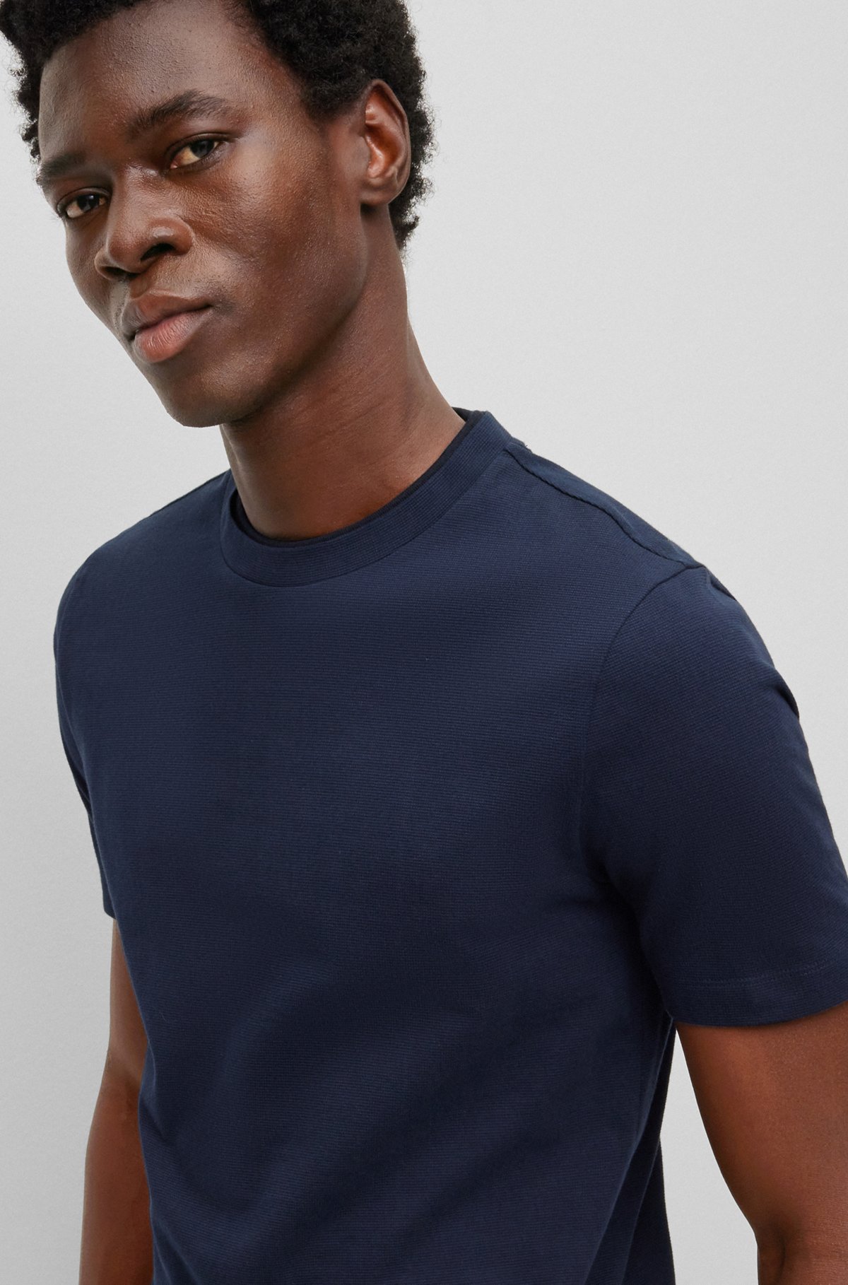 BOSS - Cotton-jersey T-shirt with printed logo - Dark Blue BOSS - Cotton-jersey T-shirt with printed logo - Dark Blue