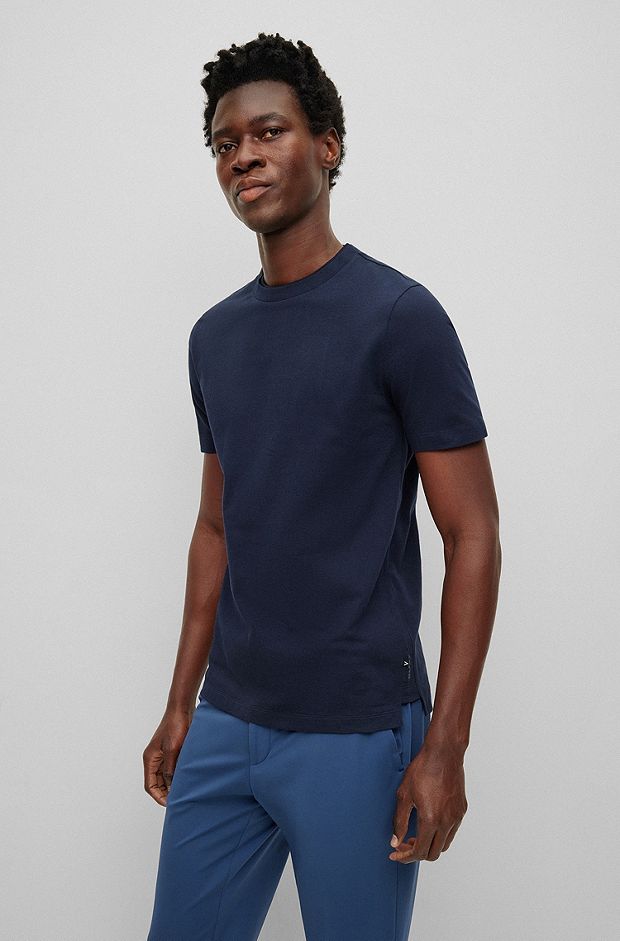 Camiseta de punto de algodón con logo estampado, Azul oscuro