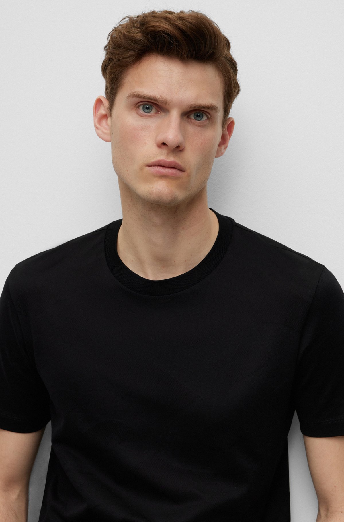 BOSS - Mercerised-cotton T-shirt with large jacquard-woven monograms